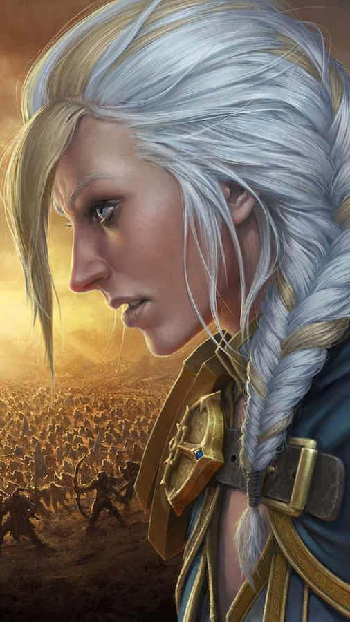 Caption: Jaina Proudmoore Striking A Majestic Pose During The Battle. Wallpaper
