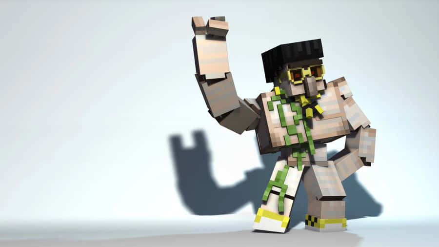 Caption: Majestic Iron Golem Guarding A Minecraft Village Wallpaper