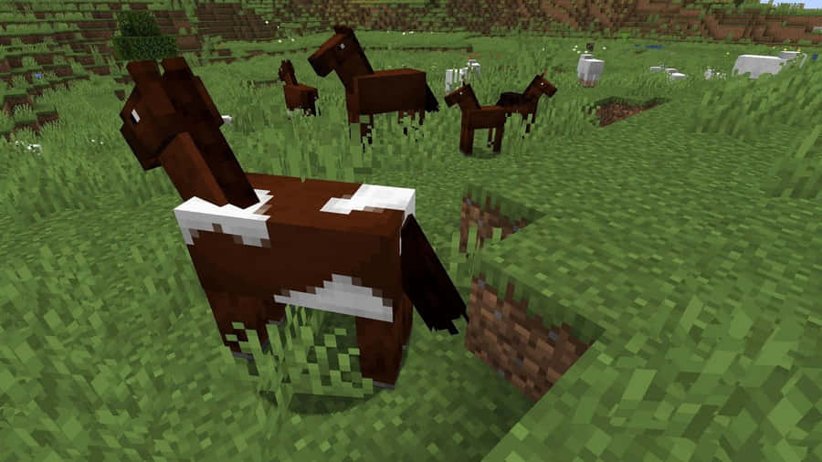 Caption: Mighty Minecraft Horses In Action Wallpaper