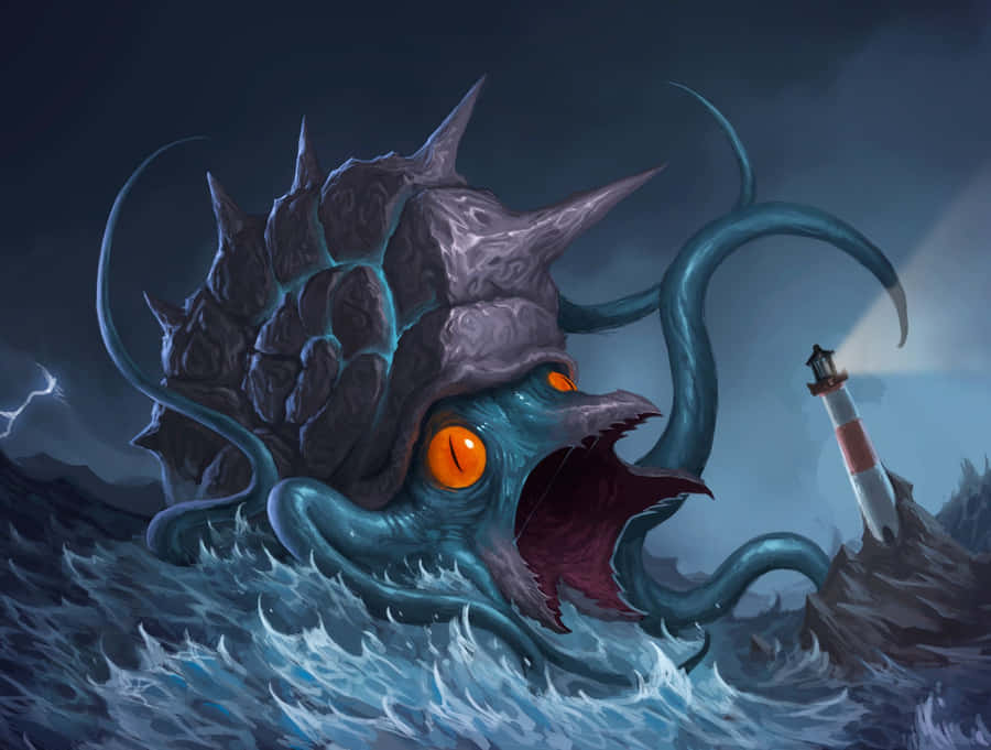 Caption: Omastar Unleashes Its Fury In The Depths Of The Ocean Wallpaper