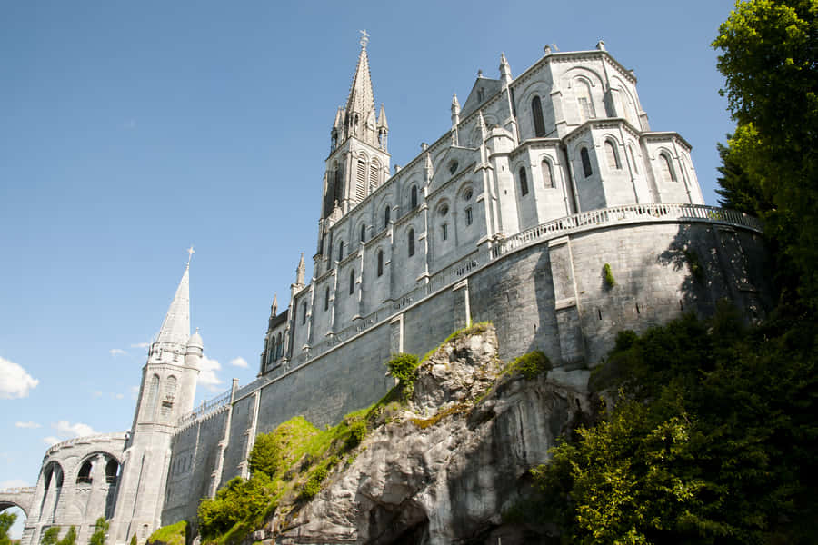 Caption: Pilgrims At The Spiritual Lourdes Sanctuary Wallpaper