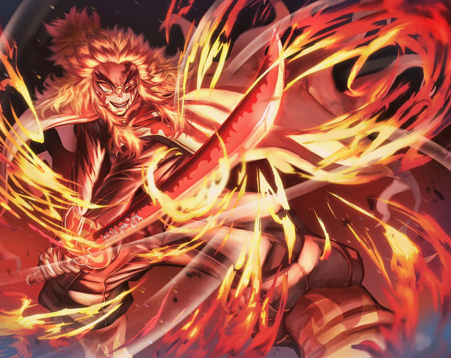 Caption: Rengoku Sword In Action During A Thrilling Battle Scene. Wallpaper