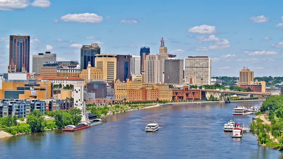 Caption: Riverside View Of Downtown Saint Paul, United States Wallpaper