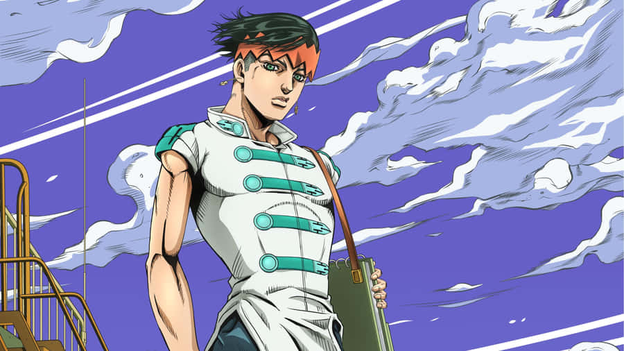 Caption: Rohan Kishibe Striking A Pose In Morioh Town Wallpaper