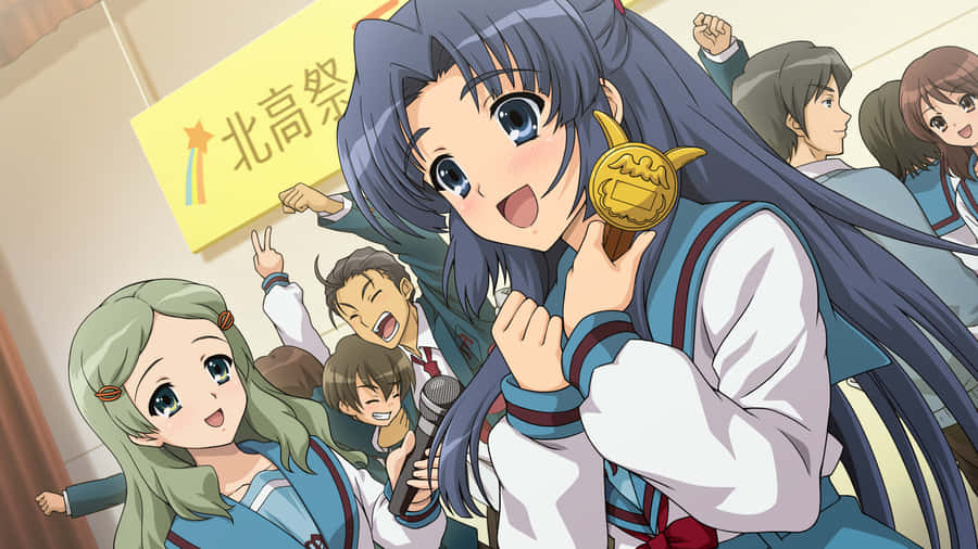 Caption: Ryoko Asakura Smiling In A School Uniform Wallpaper