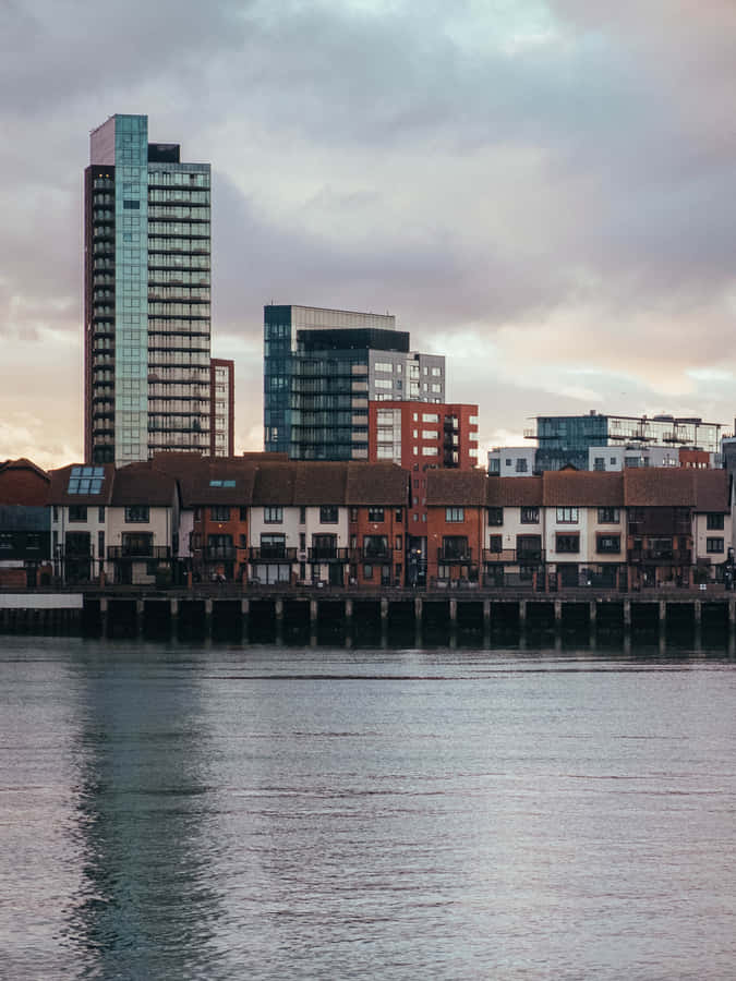 Caption: Serene Sunset At Southampton Docks Wallpaper