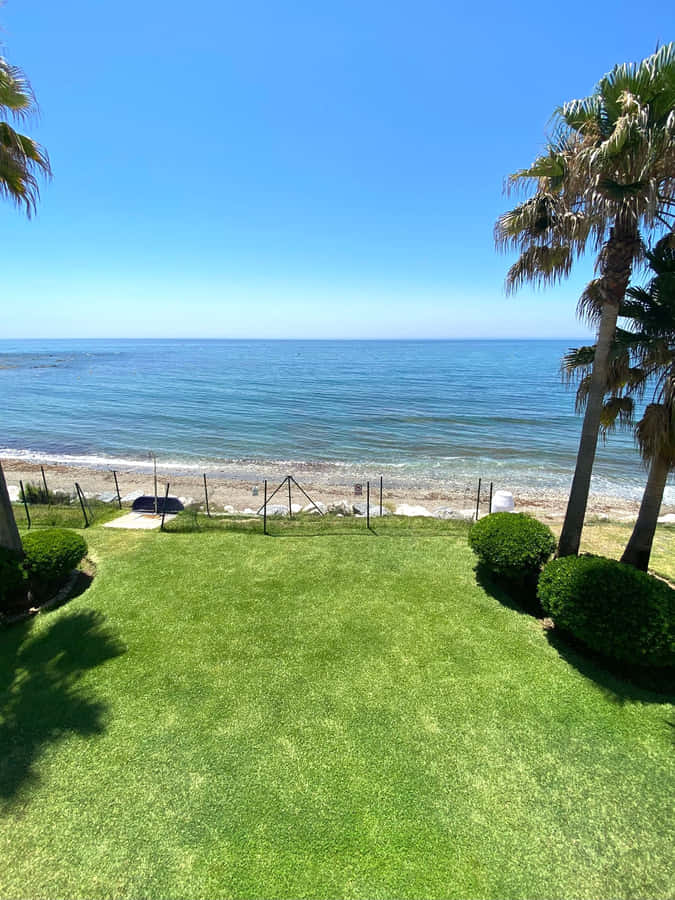 Caption: Serene Tropical Beach Resort Wallpaper