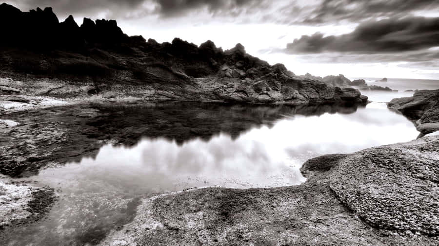 Caption: Stunning Black And White Landscape Scene Wallpaper