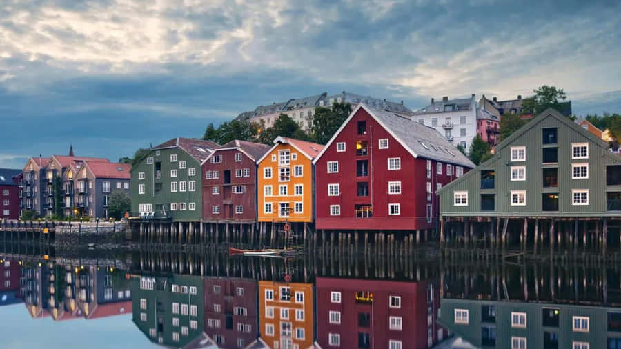 Caption: Stunning Sunset View Of Nidaros Cathedral In Trondheim, Norway Wallpaper