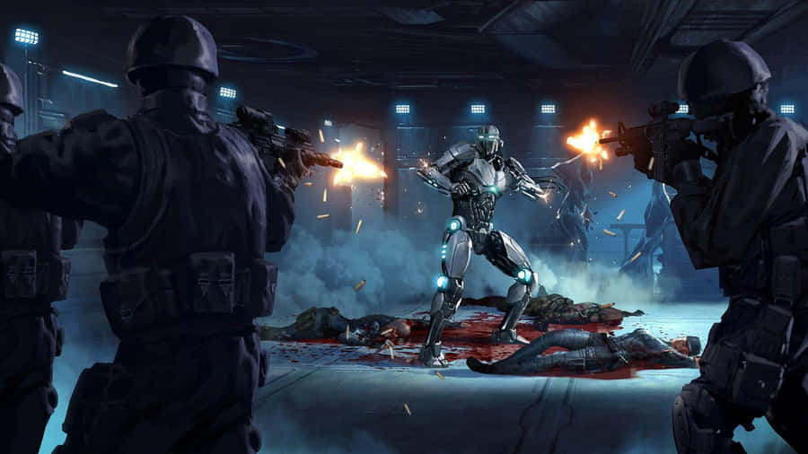 Caption: The Tactical Trio: Mortal Kombat Triborg In Action Wallpaper