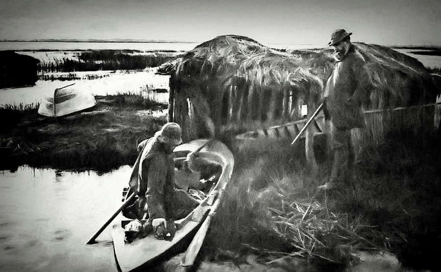 Captivating Charcoal Drawing Of A Serene Riverside Wallpaper