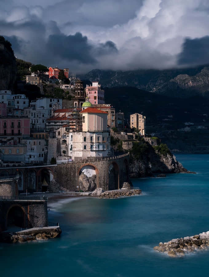 Captivating Coastal Village Scene Wallpaper