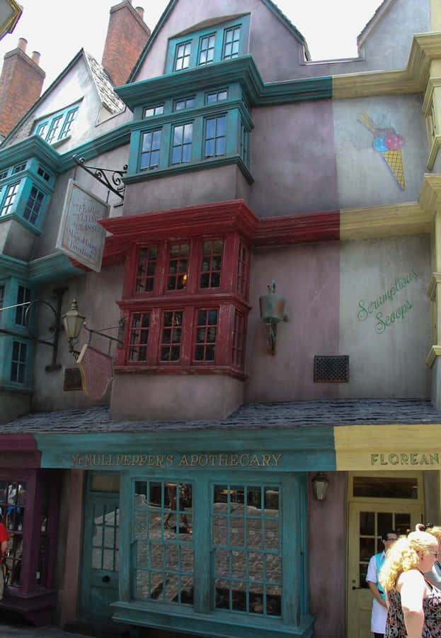 Captivating Diagon Alley Bustling With Wizards And Witches Wallpaper
