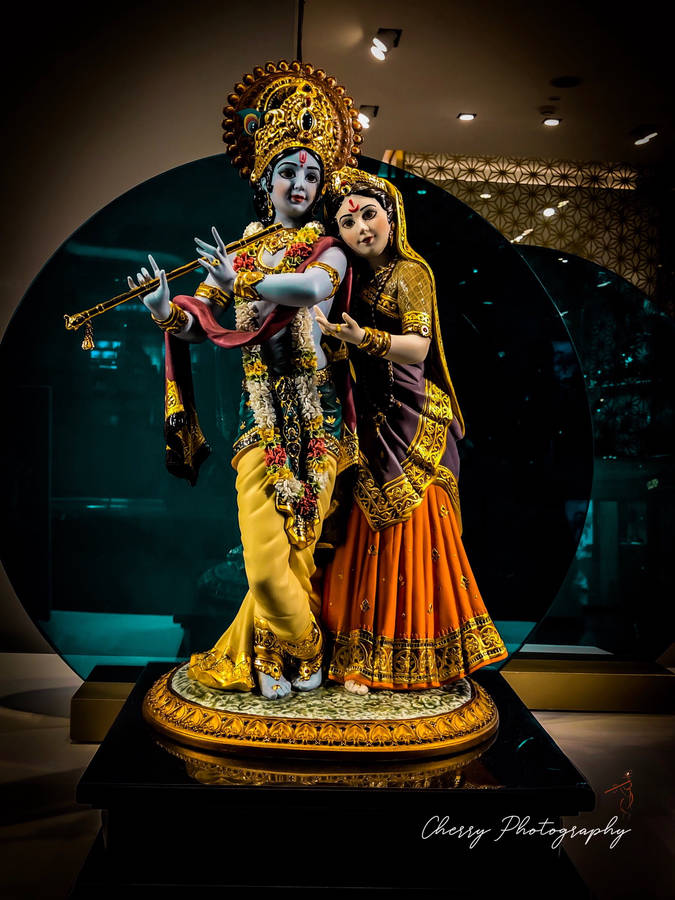 Captivating Display Of Lord Krishna In 3d Art Wallpaper