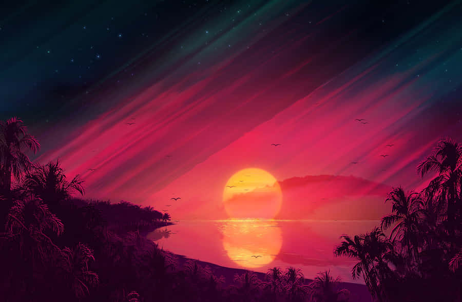 Captivating Serenity For A Beach Sunrise Painting Wallpaper