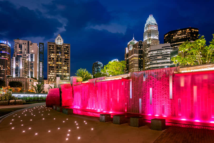 Captivating Sunset Over Charlotte City Skyline Wallpaper