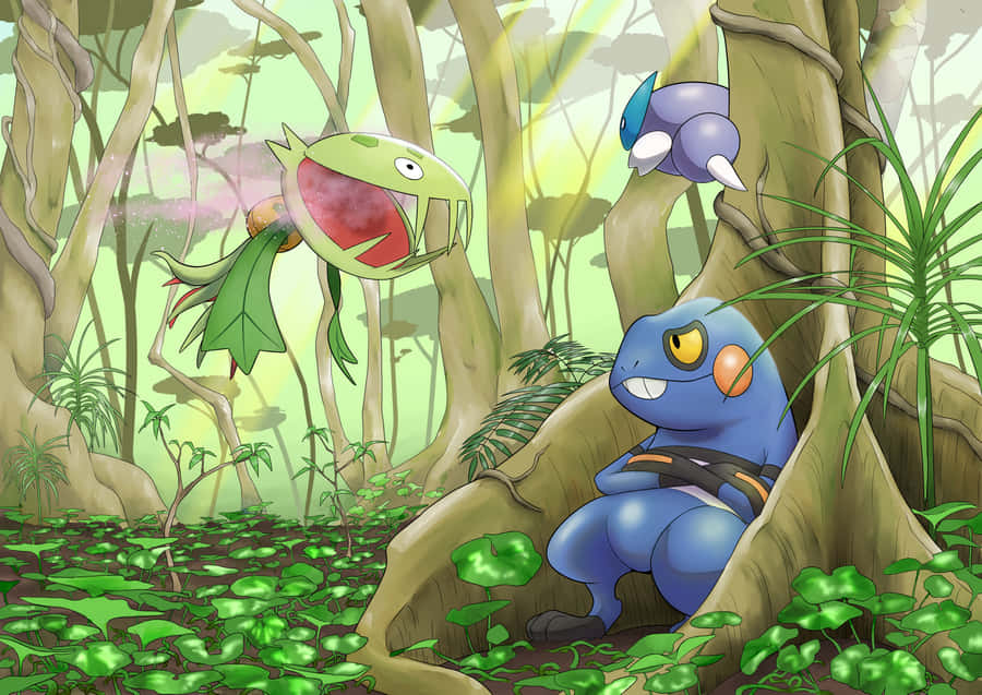 Carnivine, Croagunk, And Skorupi Wallpaper