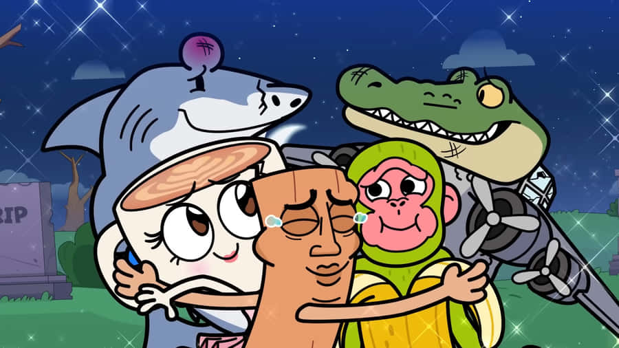 Cartoon Characters Embracing Wallpaper