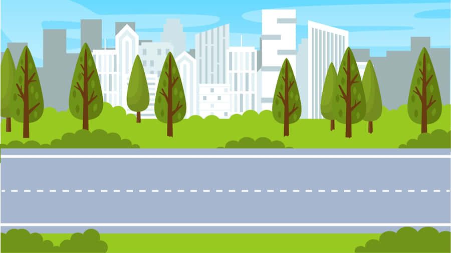 Cartoon City Road Scene Wallpaper