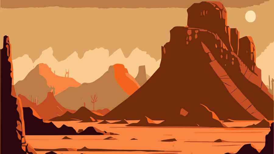 Cartoon Desert Mountain Scene Wallpaper