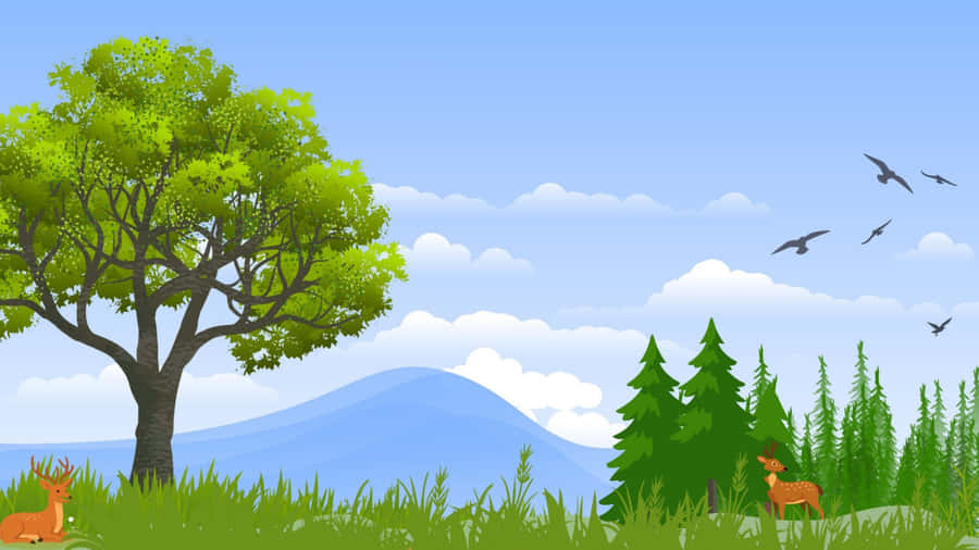 Cartoon Forest Landscape Wallpaper