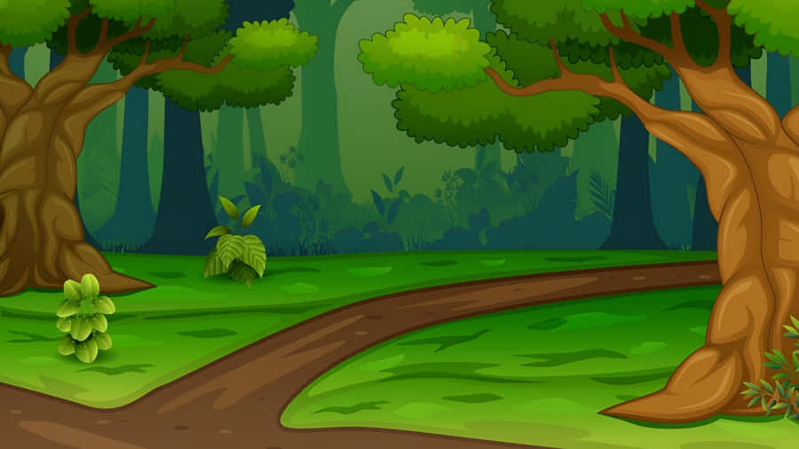 Cartoon Forest Road Wallpaper