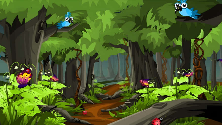 Cartoon Forest Scene Wallpaper