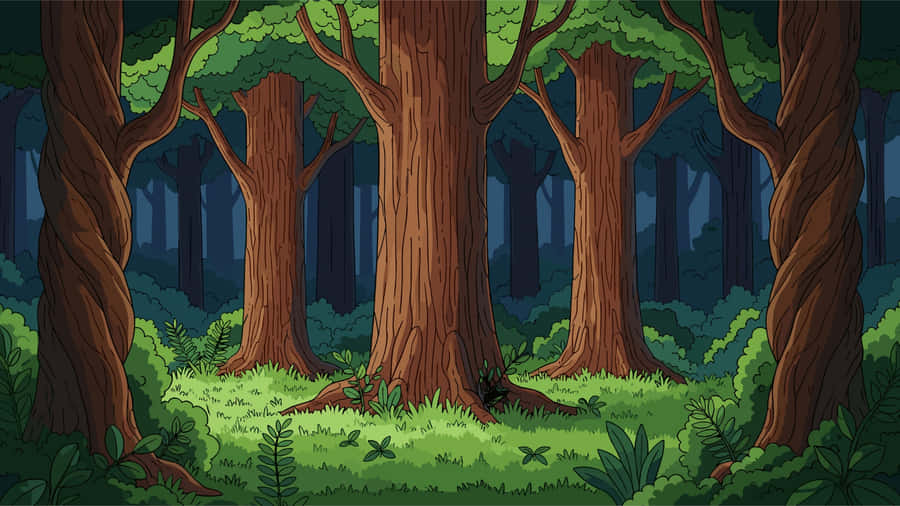 Cartoon Forest Trees Wallpaper