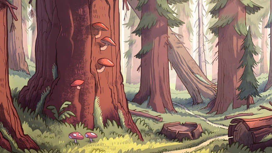 Cartoon Forest Trees Wallpaper