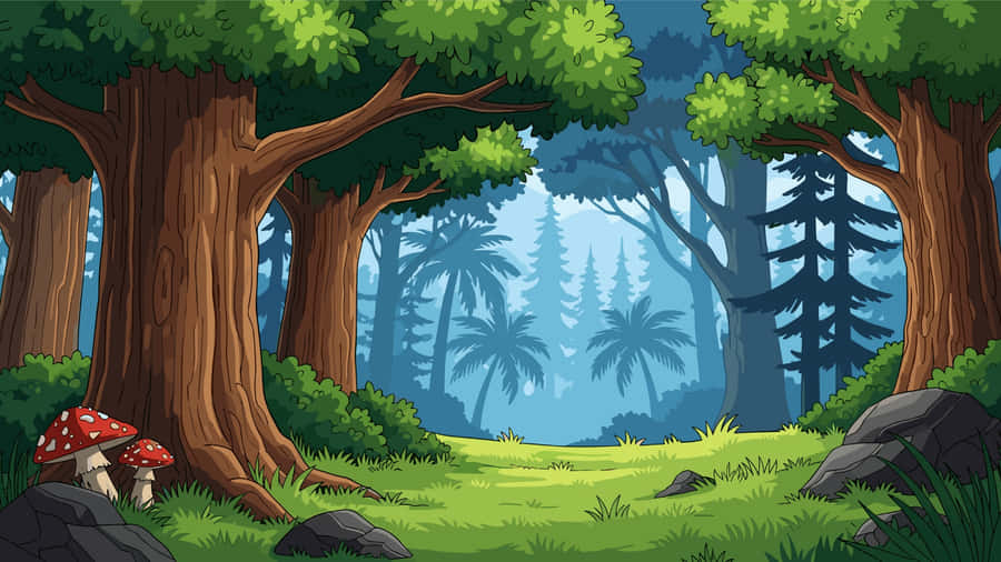 Cartoon Forest Trees Wallpaper