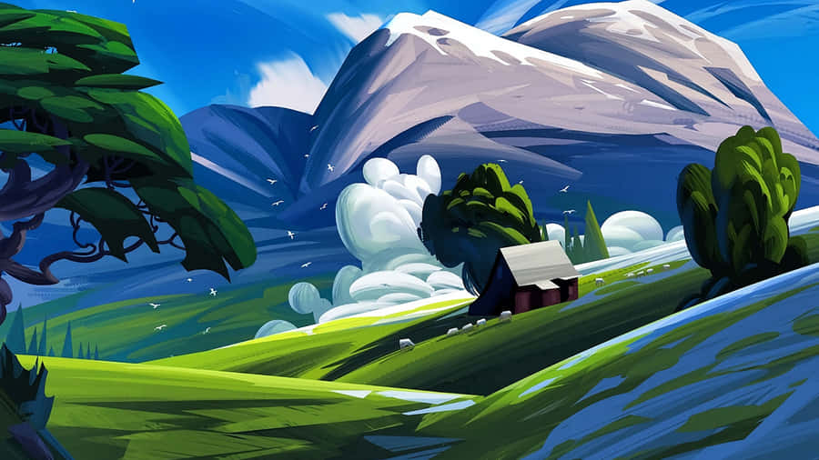 Cartoon Mountain Landscape Wallpaper