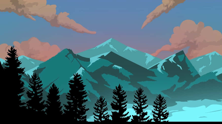 Cartoon Mountain Landscape Wallpaper