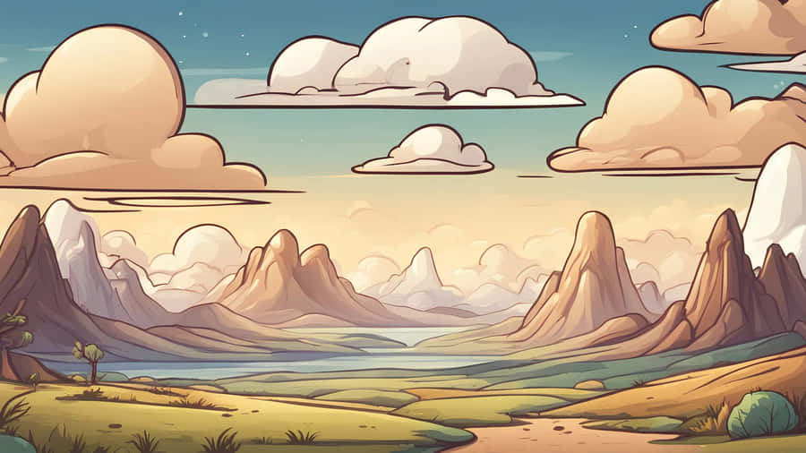 Cartoon Mountain Landscape Wallpaper