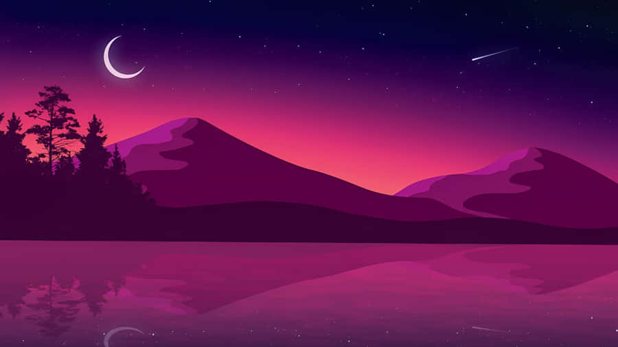 Cartoon Mountain Night Scene Wallpaper