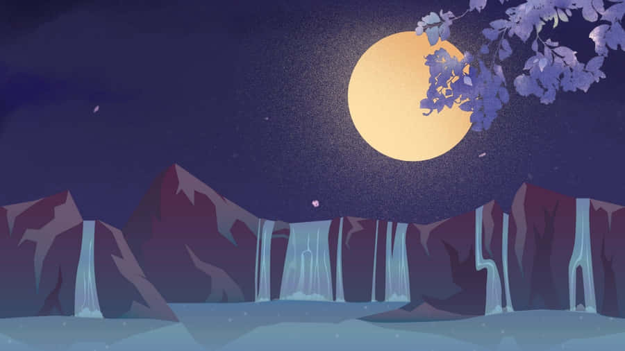 Cartoon Mountain Night Scene Wallpaper