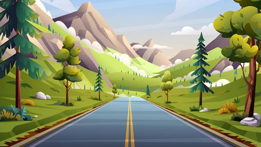 Cartoon Mountain Road Wallpaper