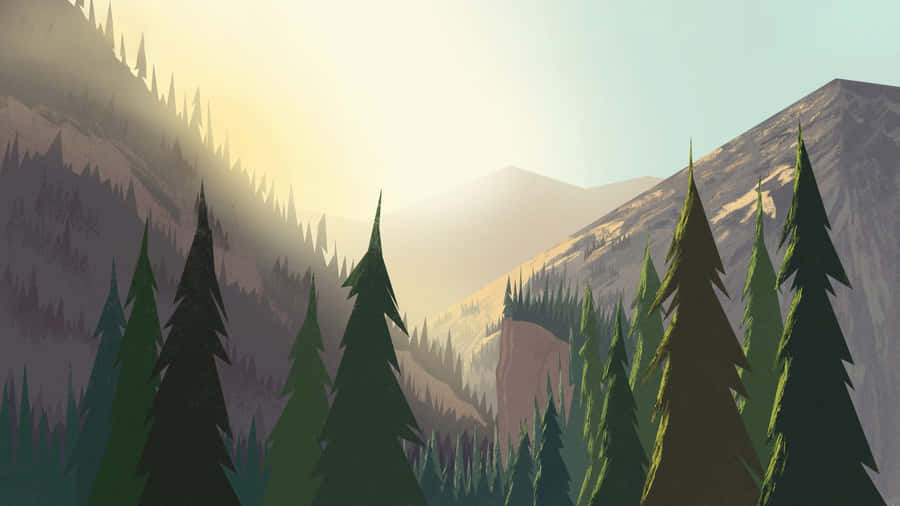 Cartoon Mountain Sunrise Wallpaper