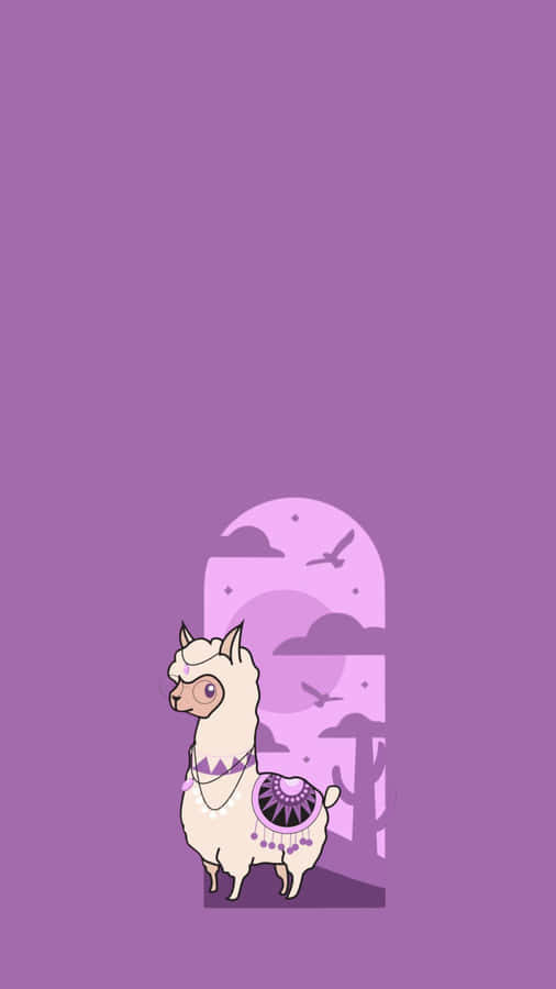 Cartoon Purple Alpaca Illustration Wallpaper