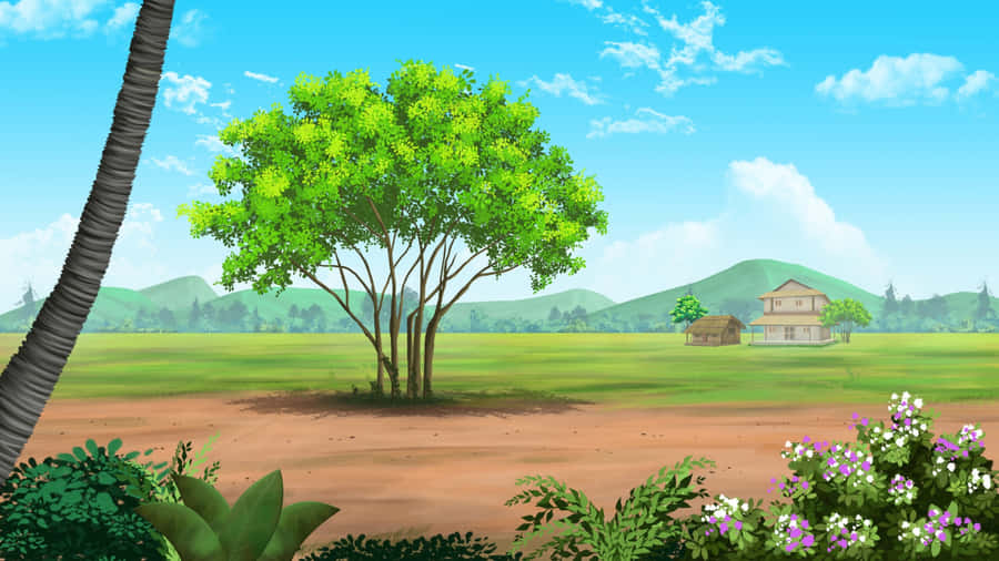 Cartoon Road Landscape Wallpaper