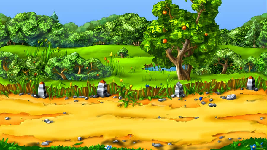 Cartoon Road Through Countryside Wallpaper