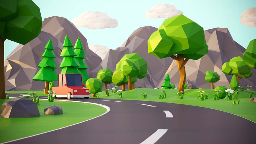 Cartoon Road Through Mountains Wallpaper