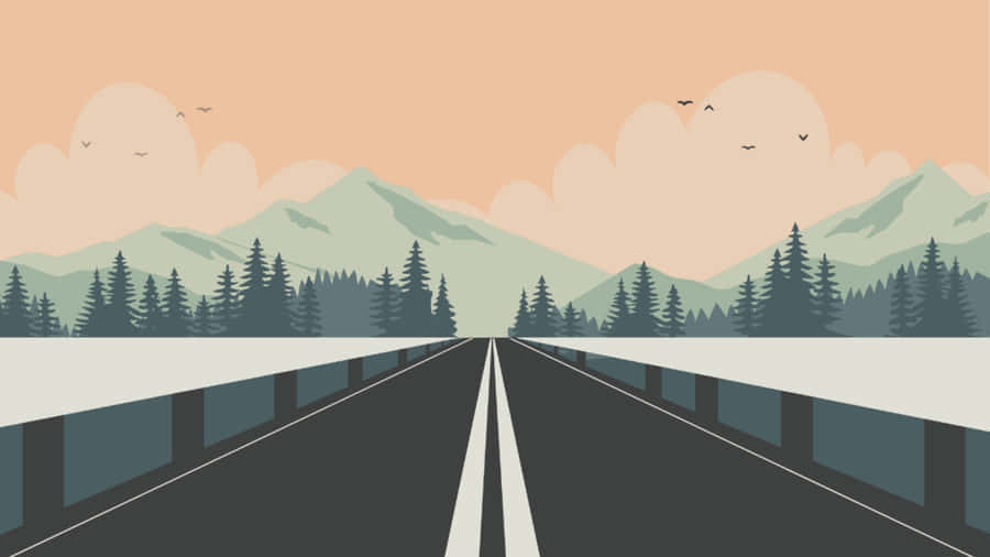 Cartoon Road To Mountains Wallpaper