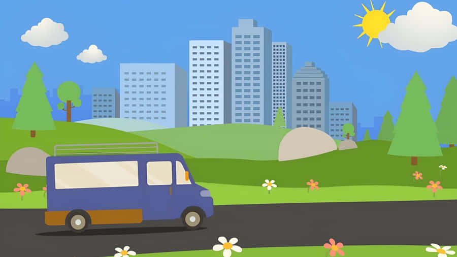 Cartoon Road With Cityscape Wallpaper