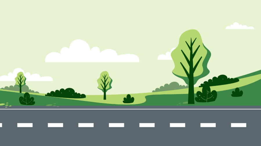 Cartoon Road With Greenery Wallpaper