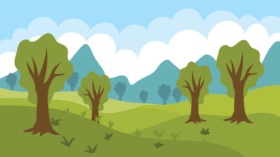 Cartoon Trees Landscape Wallpaper