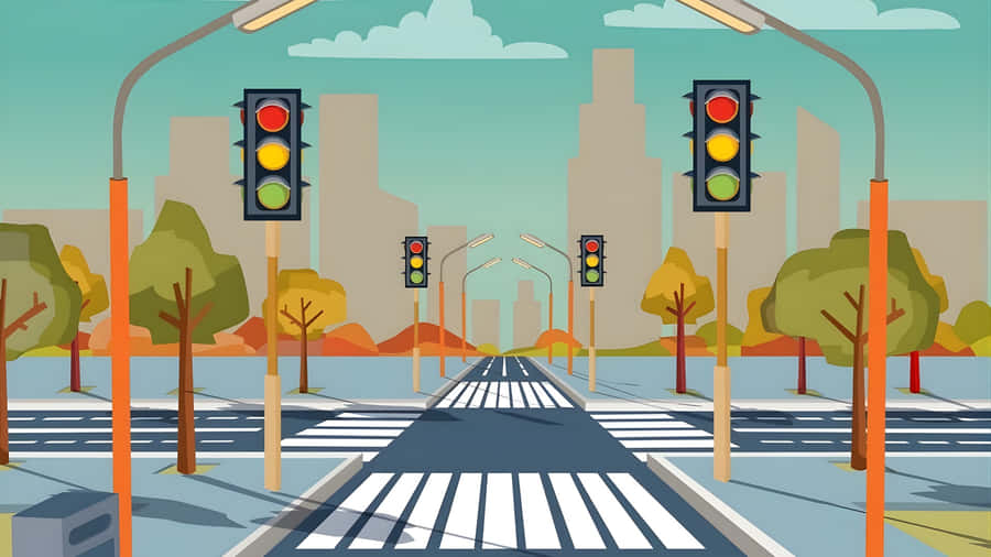 Cartoon Urban Road Scene Wallpaper