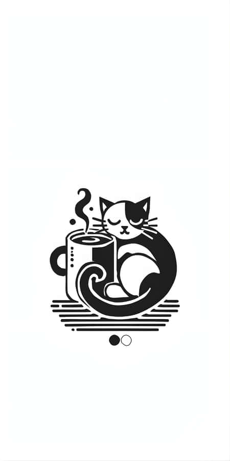 Cat And Coffee Minimal Art Wallpaper
