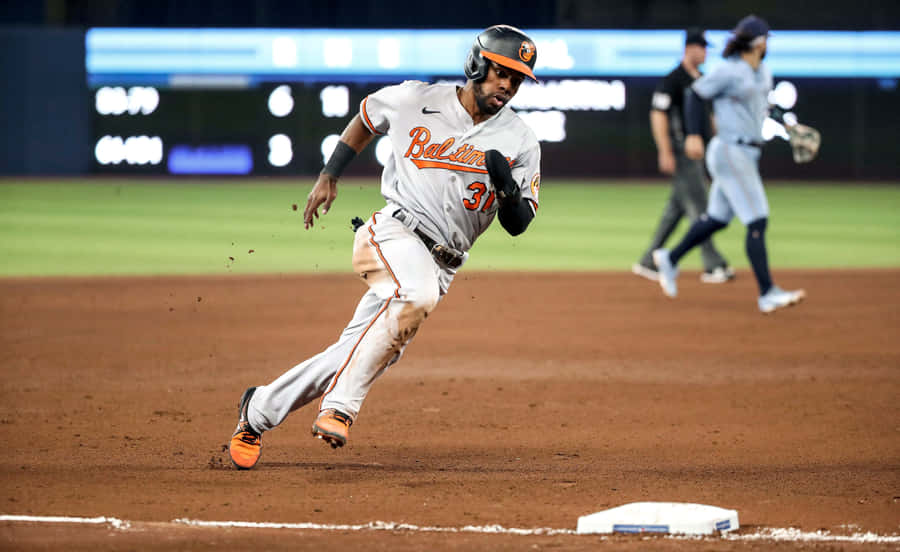 Cedric Mullins Baseball Action Running Bases Wallpaper