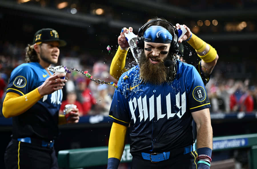 Celebratory Moment Baseball Player Philly Wallpaper
