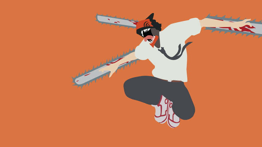 Chainsaw Man Leaping Action Wallpaper